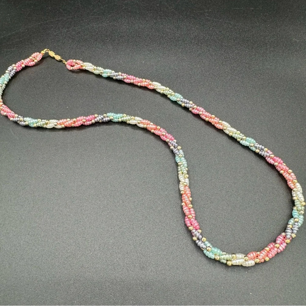 Vintage 1980s Faux Pearl Twisted Pastel Blue, Pink